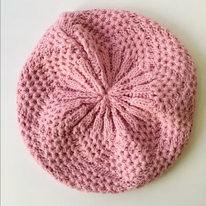 Pink winter beanie knitted hat made in Turkey.